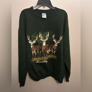 Whitetail Deer Wildlife Vintage Sweatshirt Crewneck Size Medium Green 90s